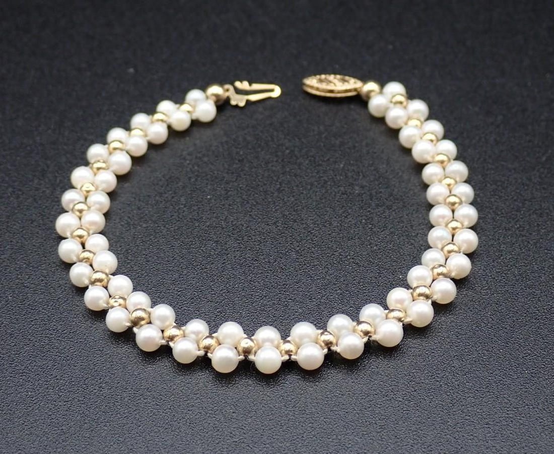 14K Yellow Gold and Pearl Two Strand Bracelet - 2