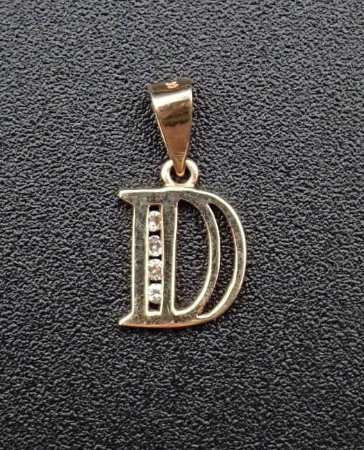 14K Yellow Gold and Diamond "D" Pendant: 17.5mm in length, including the bail; set with (4) 1.5mm+/- diamonds; .84 grams total weight