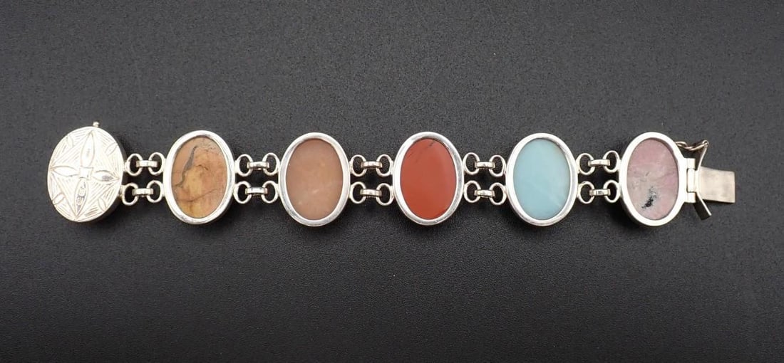Sterling Silver & Stone Cabochon Bracelet - 2