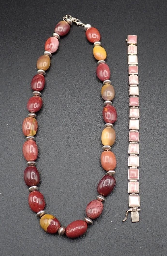 (2) Sterling Silver & Stone Jewelry Articles: bracelet, 7.25" in length & necklace, 20" in length