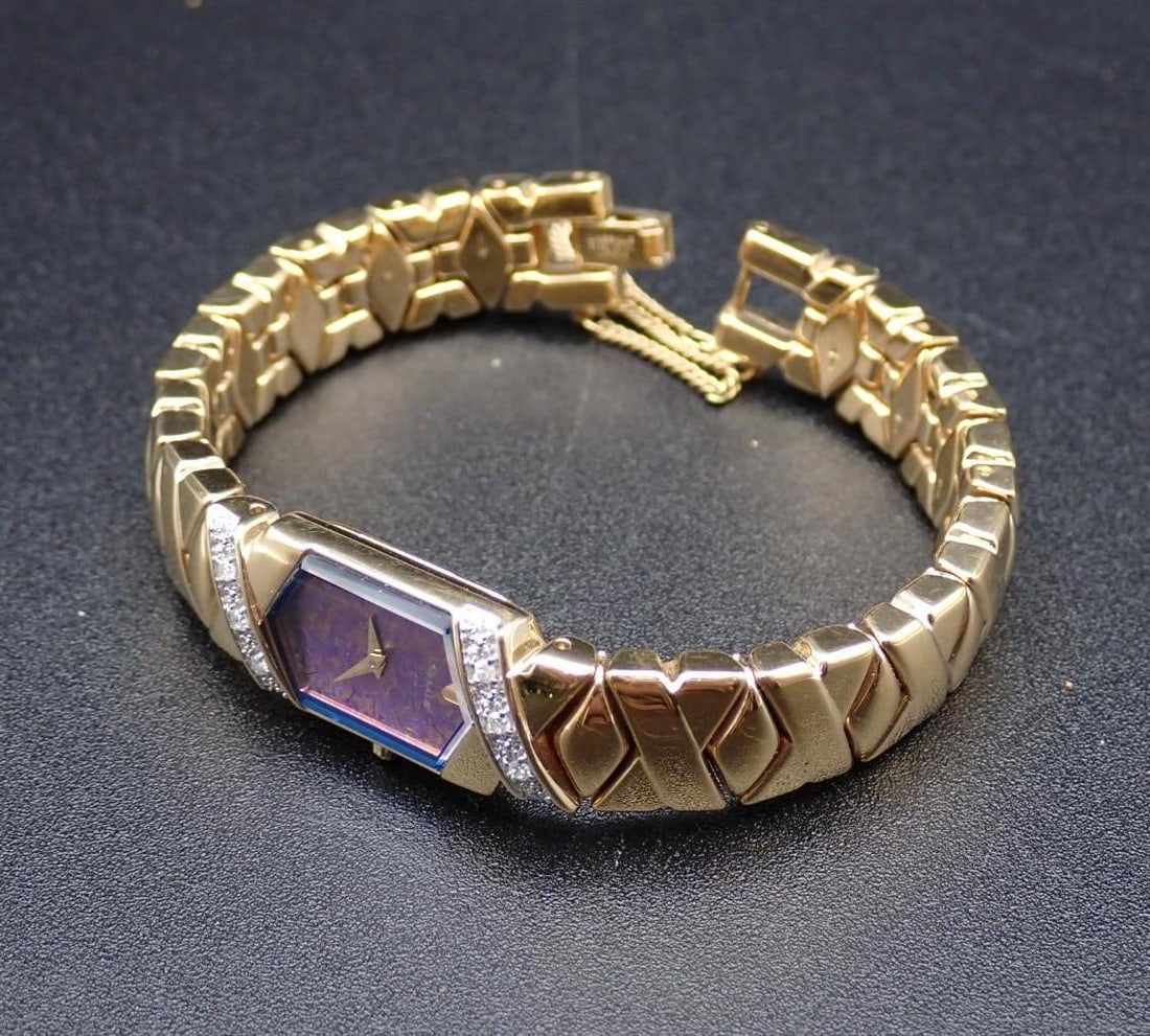 Lasalle Gold Finish & Diamond Ladies Wrist Watch: set with (6) 1.5mm+/- round cut diamonds, needs a battery