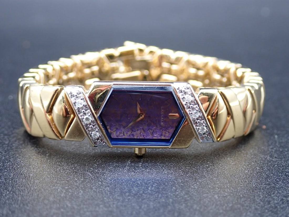 Lasalle Gold Finish & Diamond Ladies Wrist Watch - 3