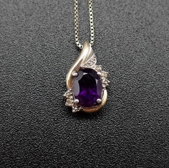 10K Yellow Gold, Sterling Silver, Amethyst & White Sapphire Pendant - 4