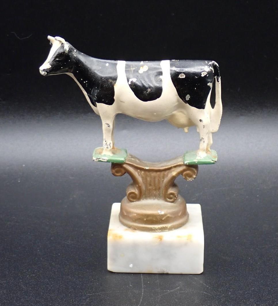 Painted Metal Holstein Cow on Marble Base (1 of 3)