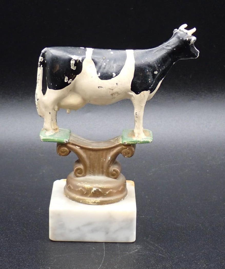 Painted Metal Holstein Cow on Marble Base - 2
