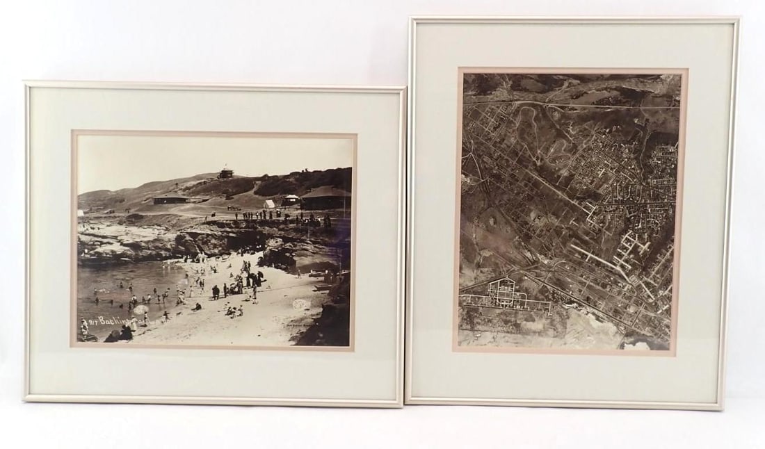 (2) Black & White California Photographs: "Bathing at La Jolla", San Diego Historical Society & an aerial view of ???, each 15.75" x 19" framed