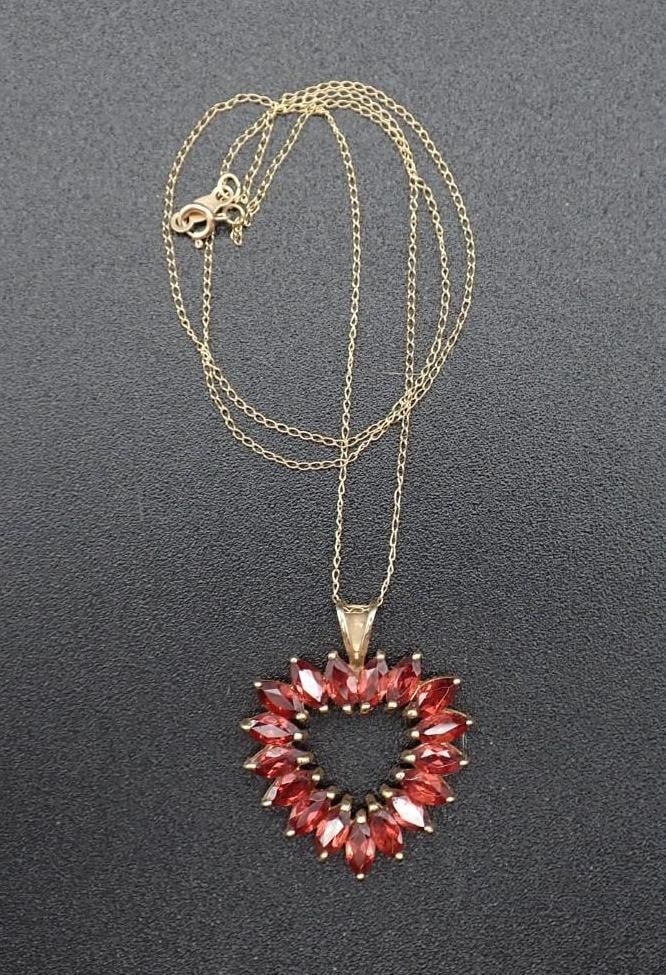 10K Yellow Gold & Garnet Pendant and 14K Yellow Gold Earring - 5