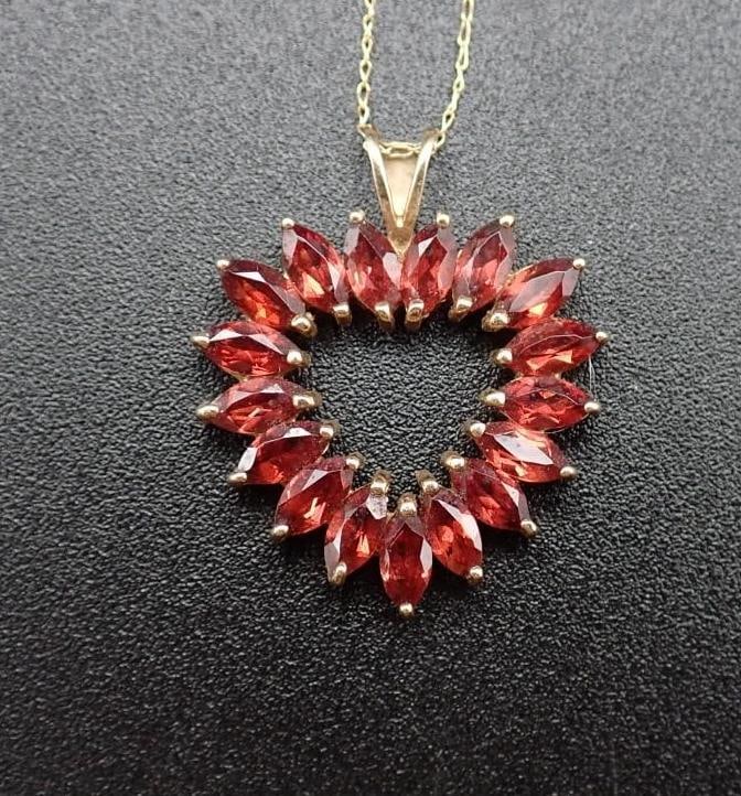 10K Yellow Gold & Garnet Pendant and 14K Yellow Gold Earring - 6