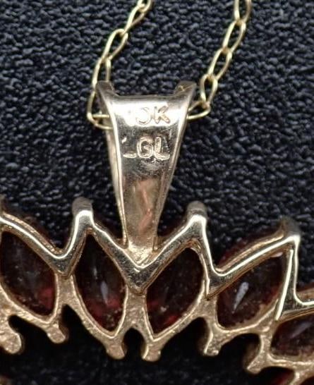 10K Yellow Gold & Garnet Pendant and 14K Yellow Gold Earring - 8
