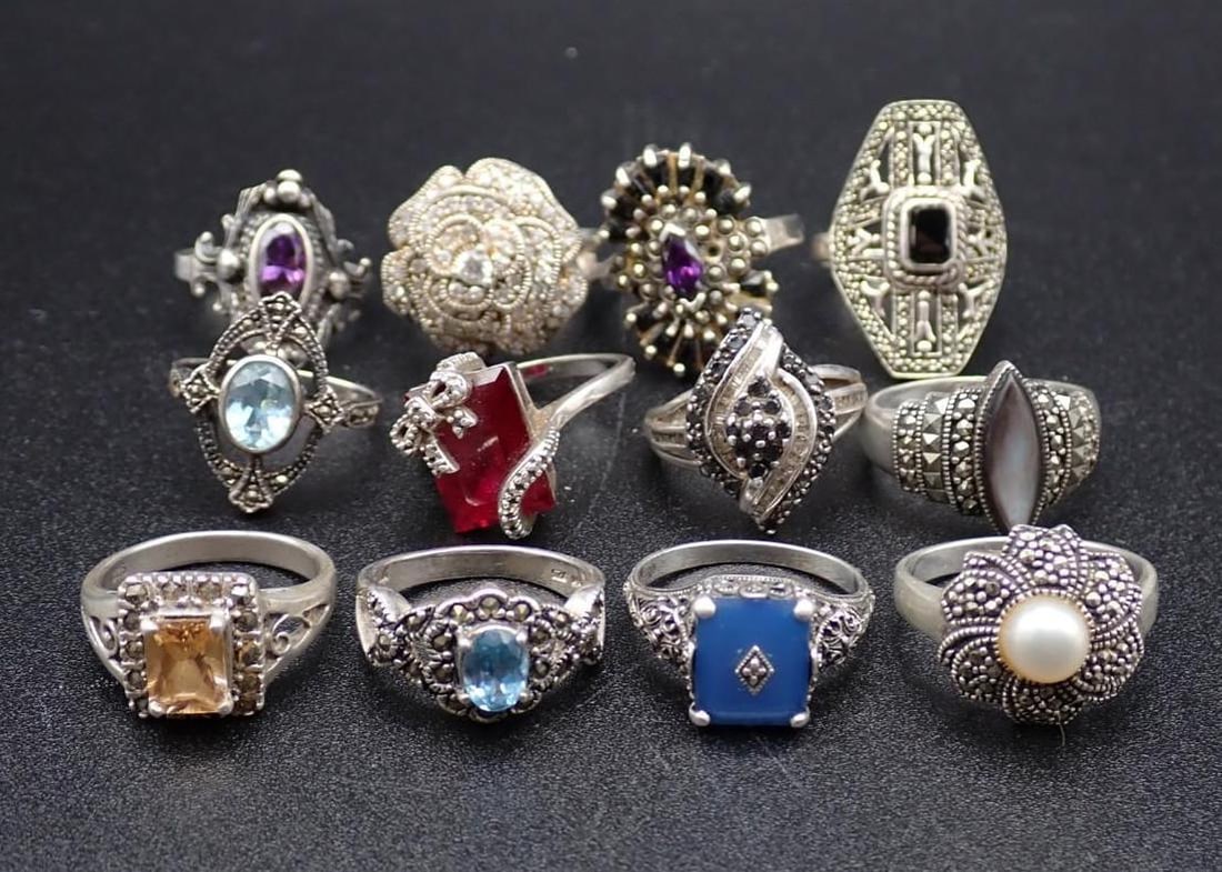 (12) Sterling Silver Rings: 67 grams total weight
