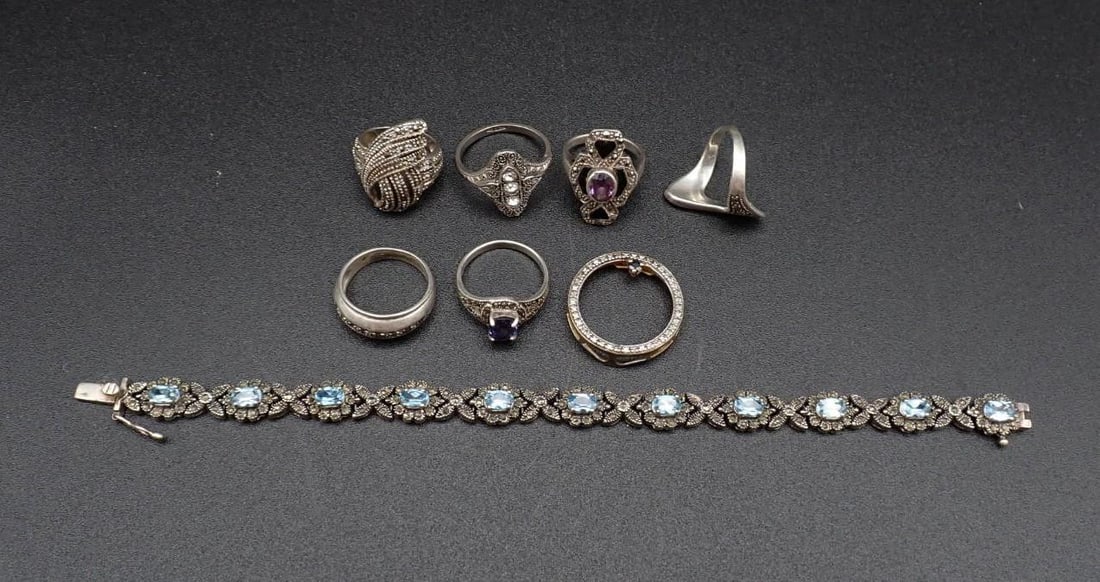 (8) Sterling Silver Jewelry Articles: 47.8 grams total weight