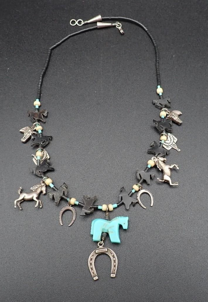 Native American Horse Fetish Necklace: 20" in length