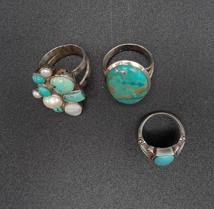 (4) Sterling Silver, Turquoise & Stone Jewelry Articles - 2