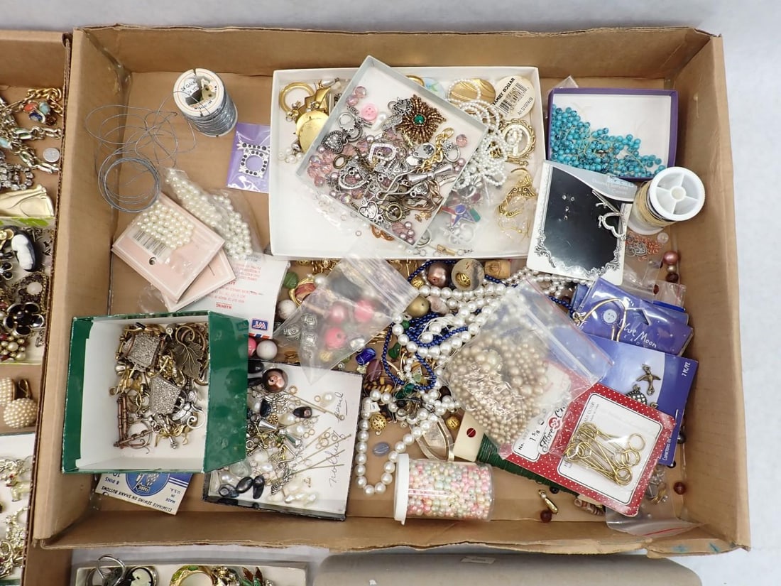 Tray of Costume Jewelry & Tray of Jewelry Making Supplies - 2