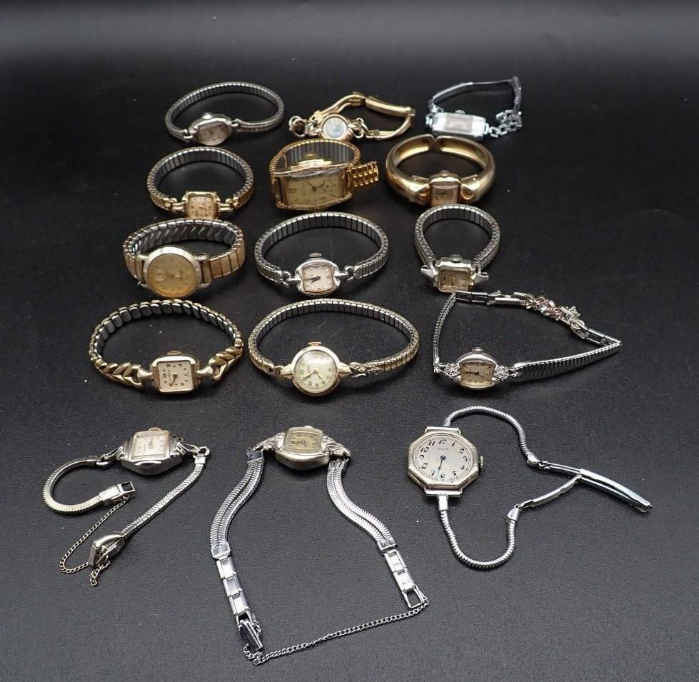 (15) Vintage Wrist Watches: incl.: Bulova, Elgin, Wittnauer, Sentinel, Gruen, Waltham, Hamilton, Monarch, Helbros