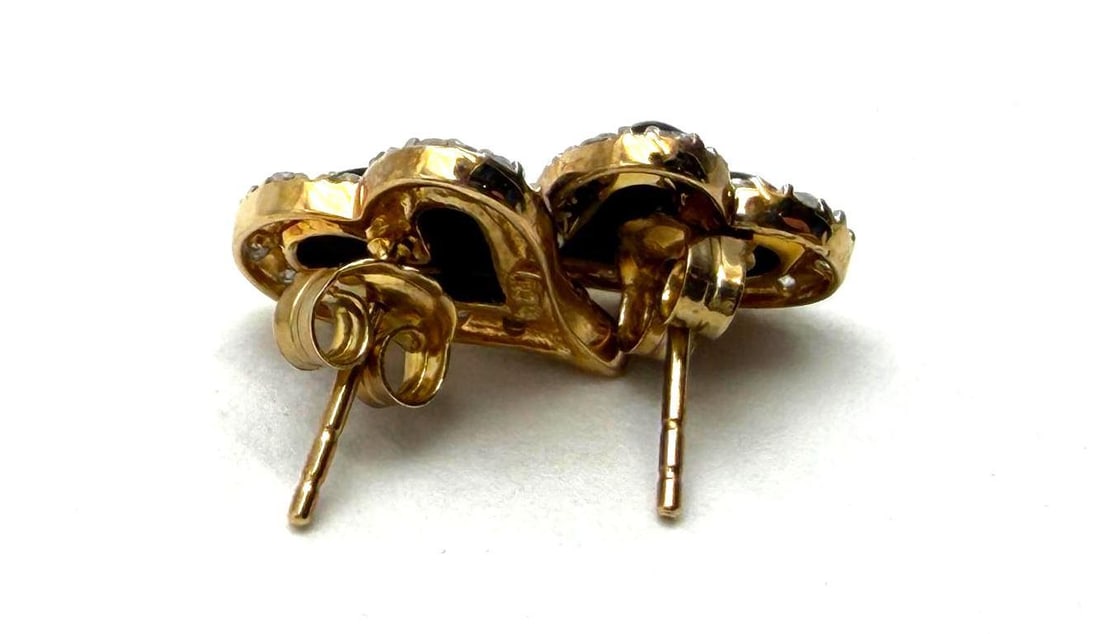 10K Yellow Gold, Diamond & Black Onyx Stud Earrings - 3