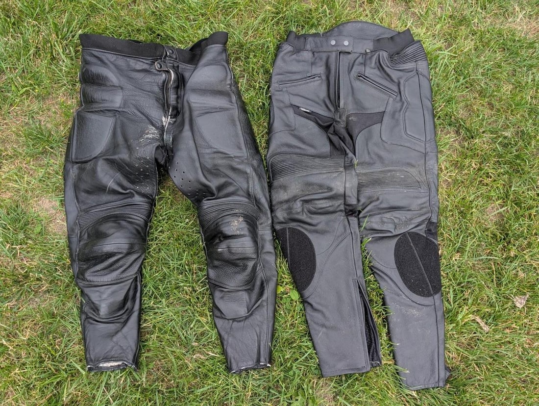(2) Pairs of Leather Motorcycle Riding Pants: Cortech size: MD/10 womens & Advanced Design Leathers size: unknown, Location: Garage