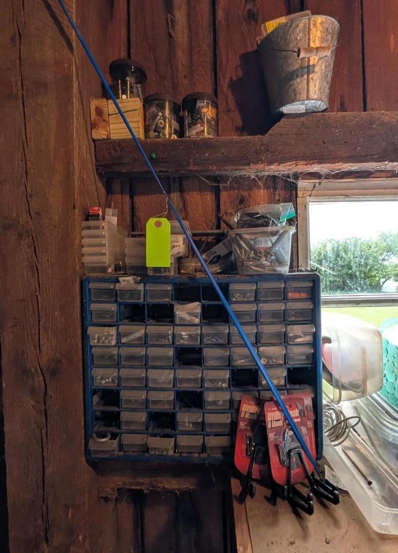 Fasteners Lot: including fastener drawer, nails, screws, bolts, etc., Location: Garage