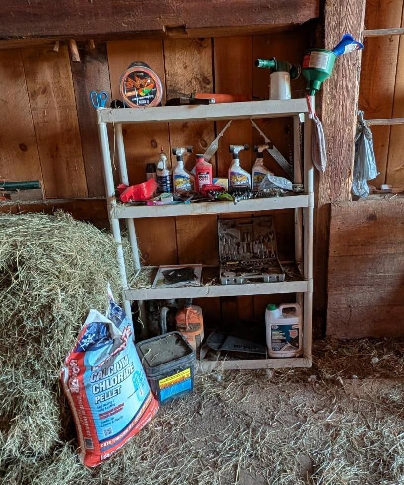Home & Garden Tool Lot: including: Craftsman SAE & metric wrench sets, weed wacker string, funnels, grease gun and more..., Location: Barn