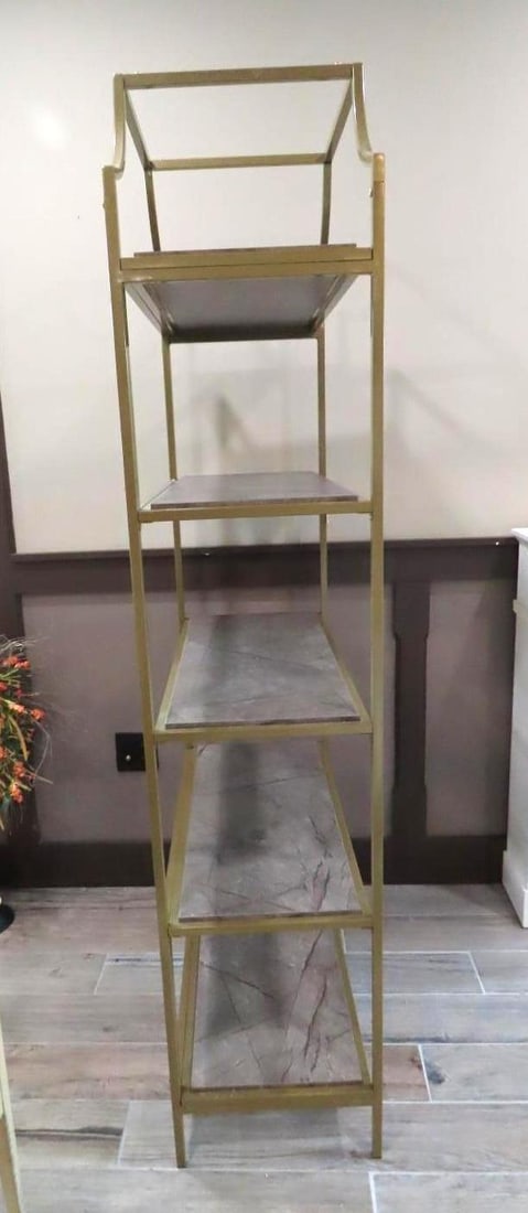 Pair of 5-Tier Patinated Metal Frame Shelf Units - 3