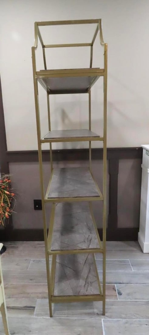 Pair of 5-Tier Patinated Metal Frame Shelf Units - 4