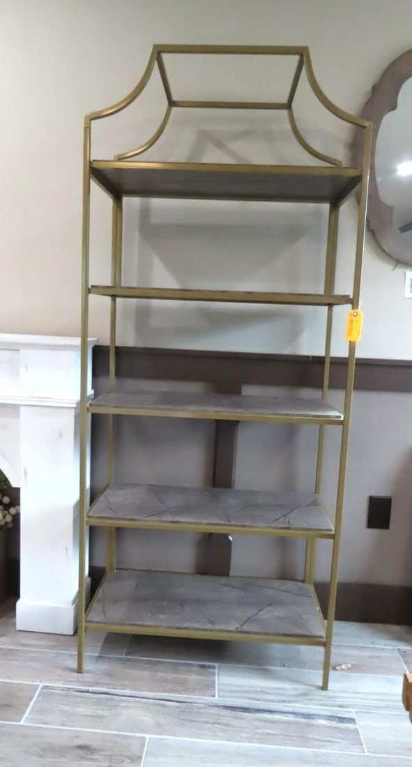 Pair of 5-Tier Patinated Metal Frame Shelf Units - 5