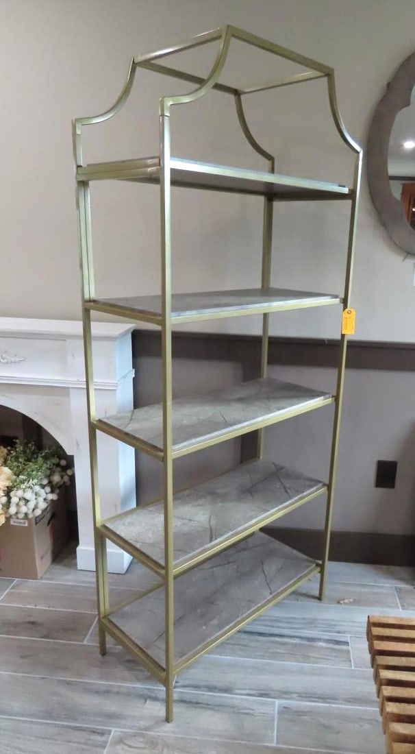 Pair of 5-Tier Patinated Metal Frame Shelf Units - 6