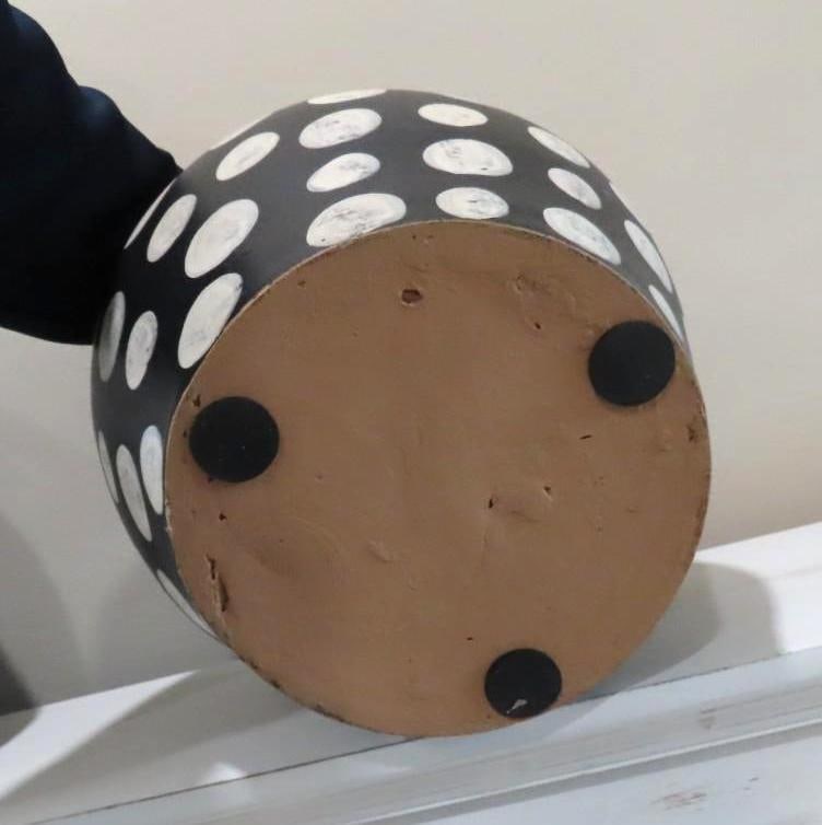 (3) Black & Cream Dotted Glazed Earthenware Urns - 6