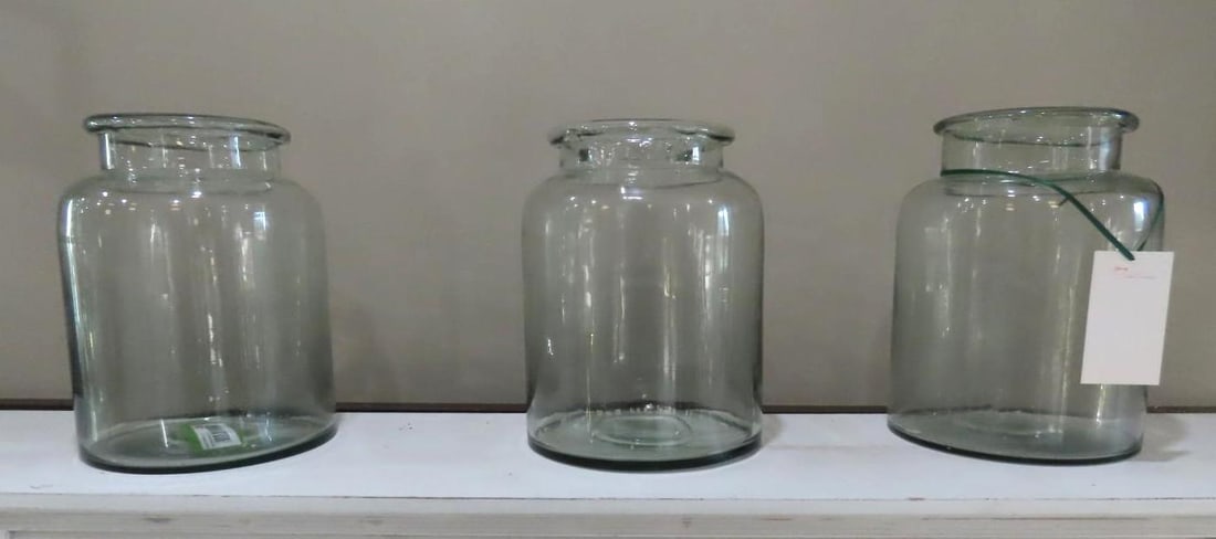 (3) Glass Cut Flower Vases: ranging in height, tallest is 9.5"