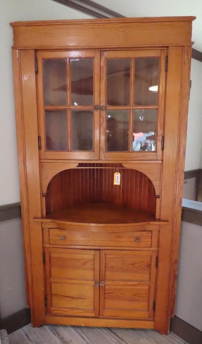 Vintage Southern Yellow Pine Corner Cabinet: 43" x 24" x 83.75" in height