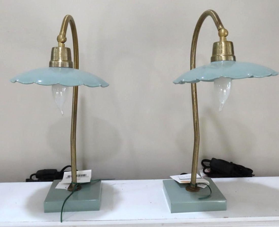 (2) Gooseneck Lamps w/ Enameled Shades: 18" in height