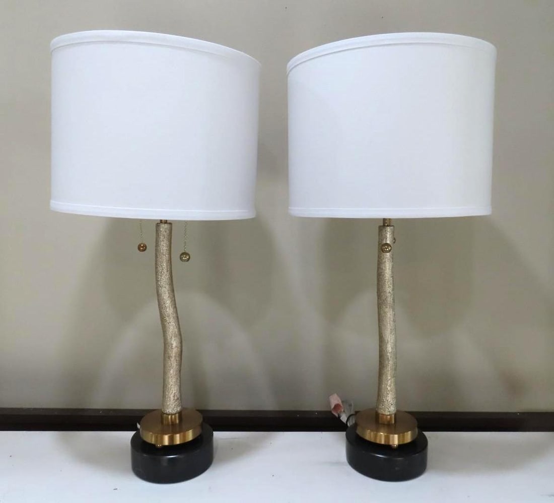 (2) Rustic Gold Table Lamps w/ Shades: 26" in height