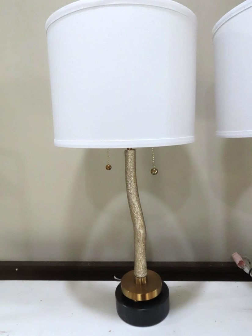 (2) Rustic Gold Table Lamps w/ Shades - 2