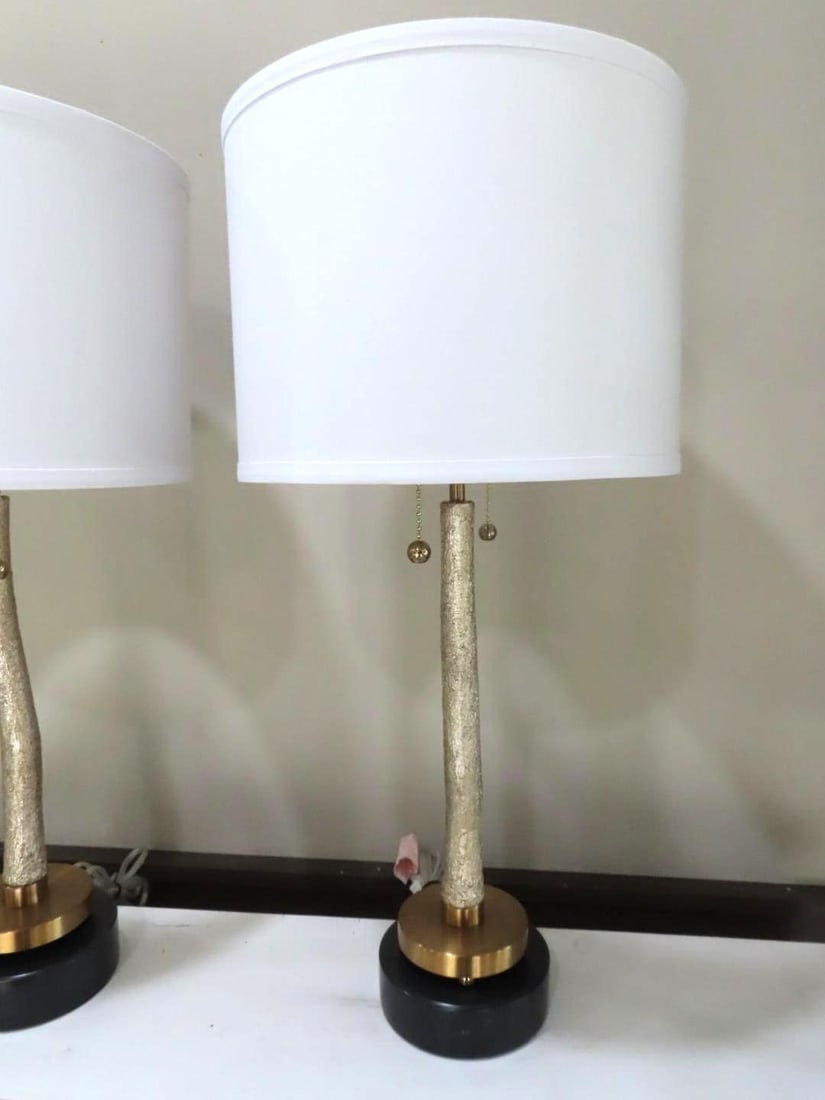 (2) Rustic Gold Table Lamps w/ Shades - 3
