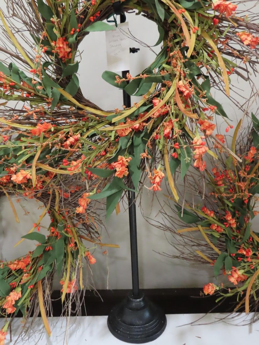 Adjustable Iron Wreath Stand & (3) Wreaths - 2