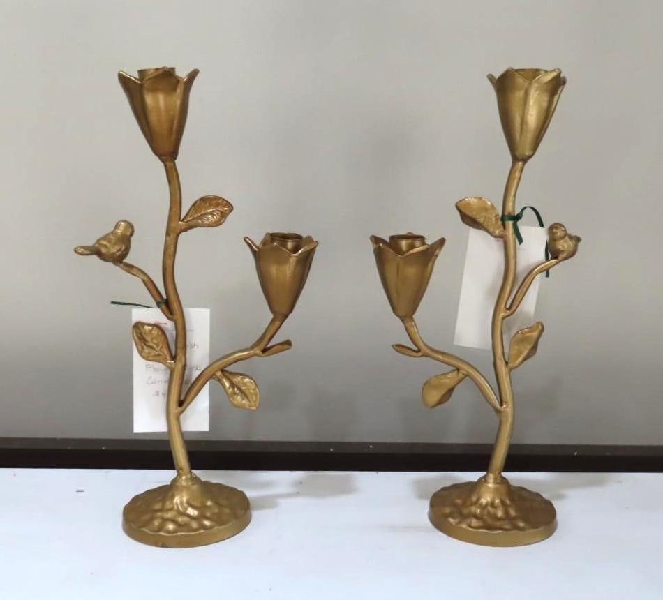(2) Gold Finished Cast Iron Candle Holders (1 of 3)