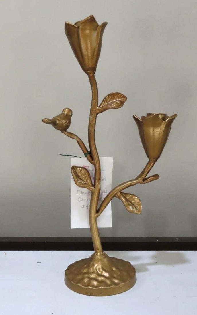 (2) Gold Finished Cast Iron Candle Holders - 2