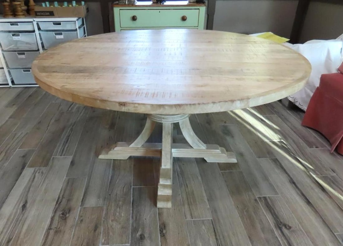 Distressed Hardwood Pedestal Table (1 of 4)