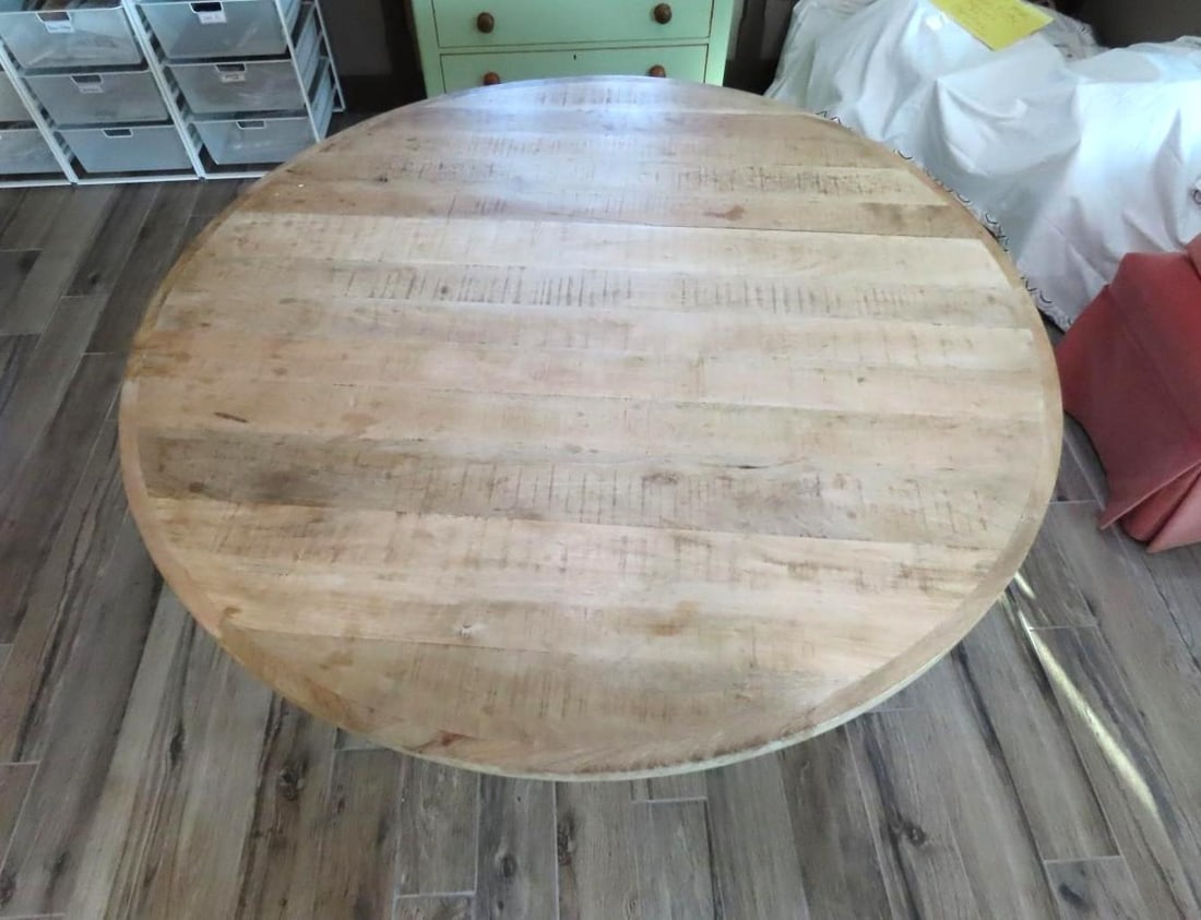 Distressed Hardwood Pedestal Table - 2