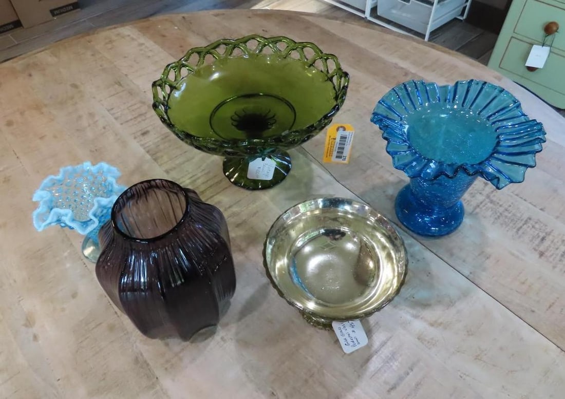 (5) Vintage Colored Glass Compotes & Vases (1 of 6)