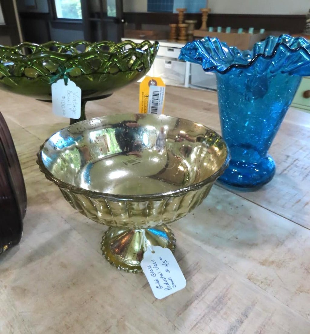 (5) Vintage Colored Glass Compotes & Vases - 4