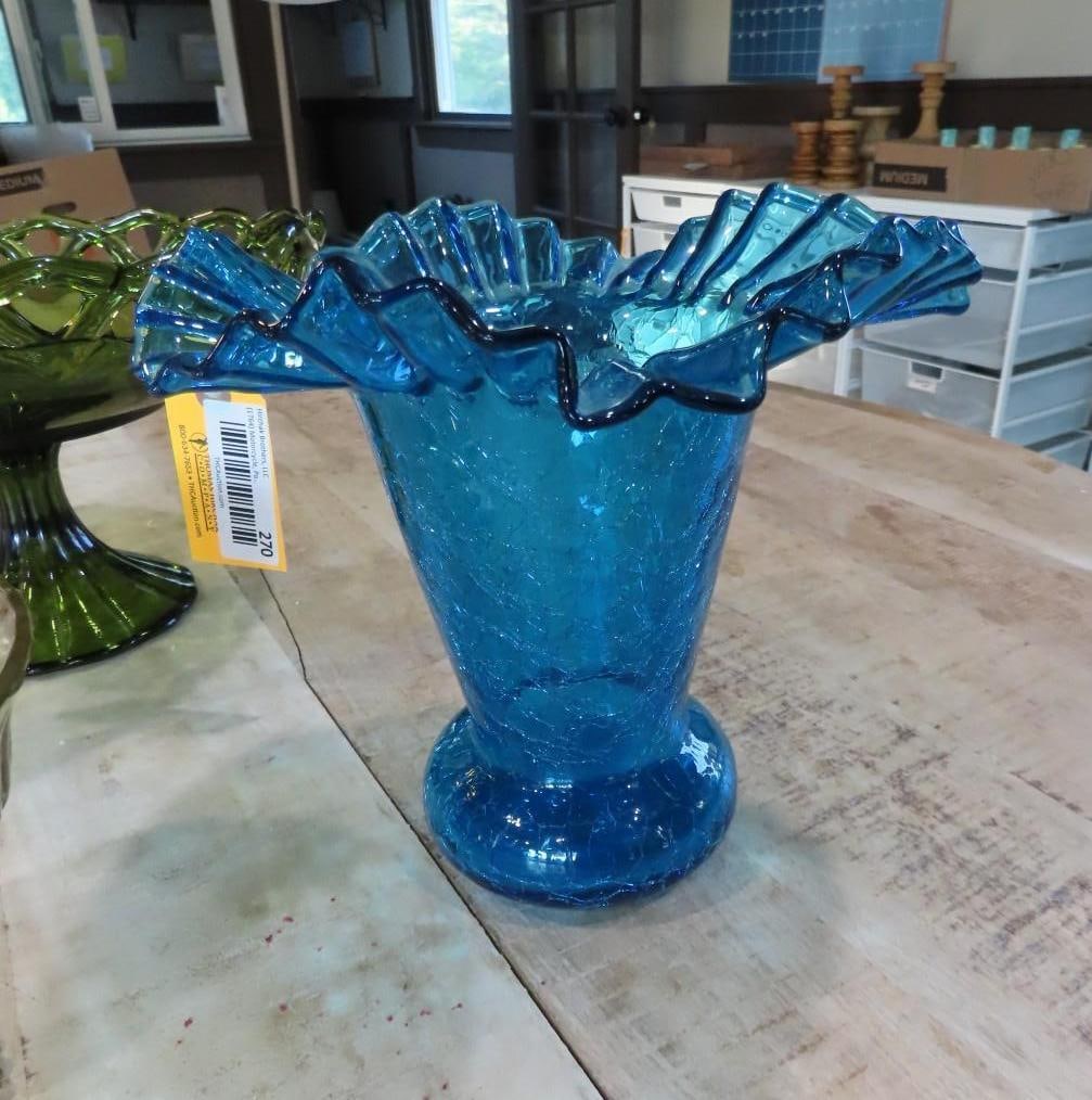 (5) Vintage Colored Glass Compotes & Vases - 5