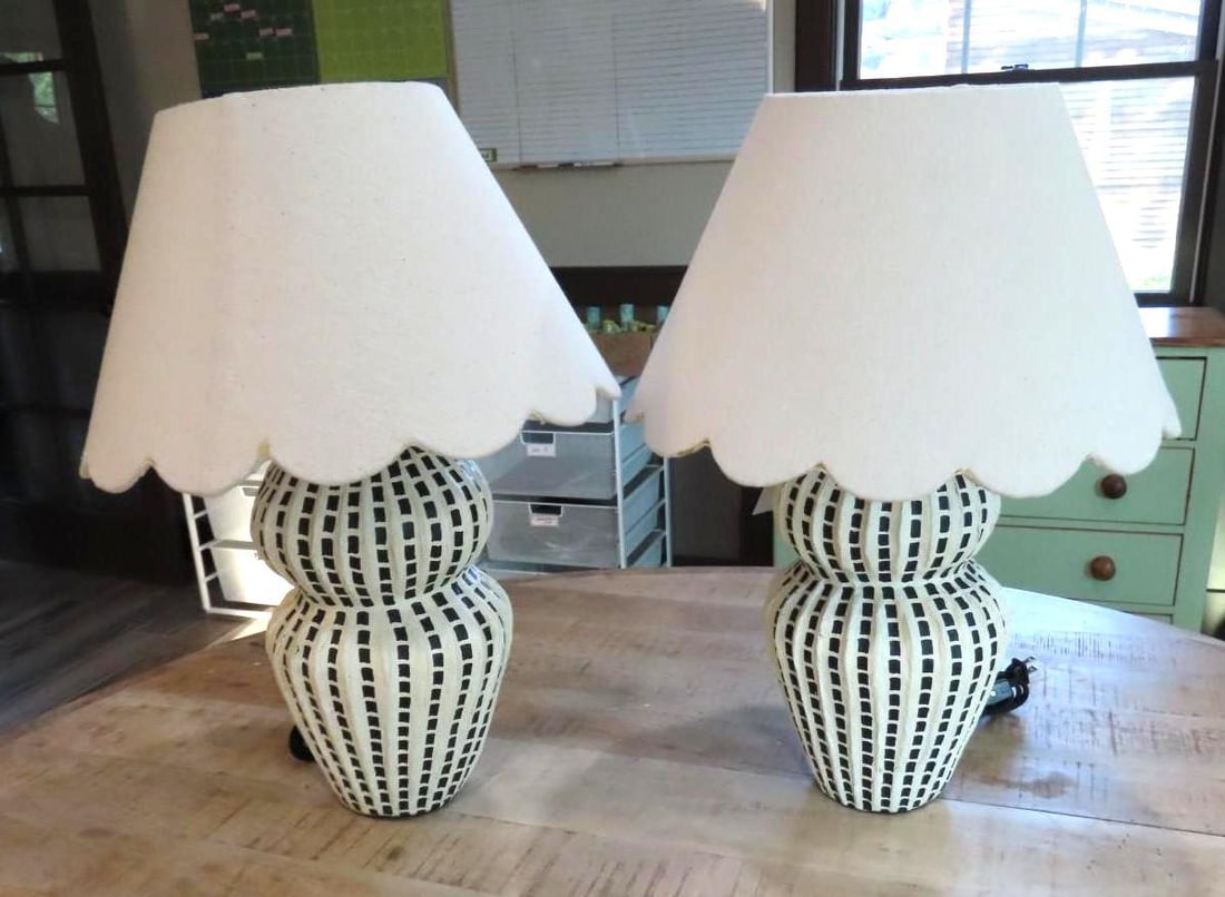 Pair of Black & White Table Lamps w/ Shades (1 of 3)