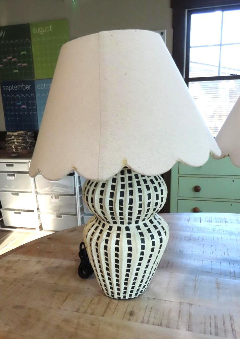 Pair of Black & White Table Lamps w/ Shades - 2