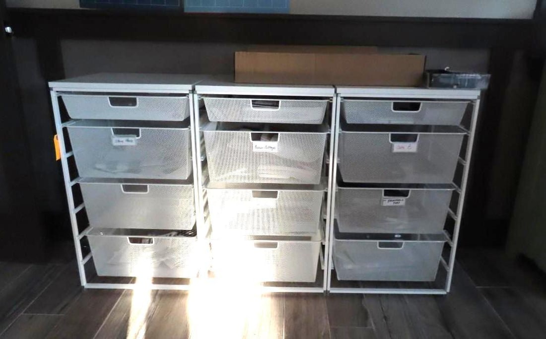 (3) Wire Bin Storage Units & Wrapping Material (1 of 5)