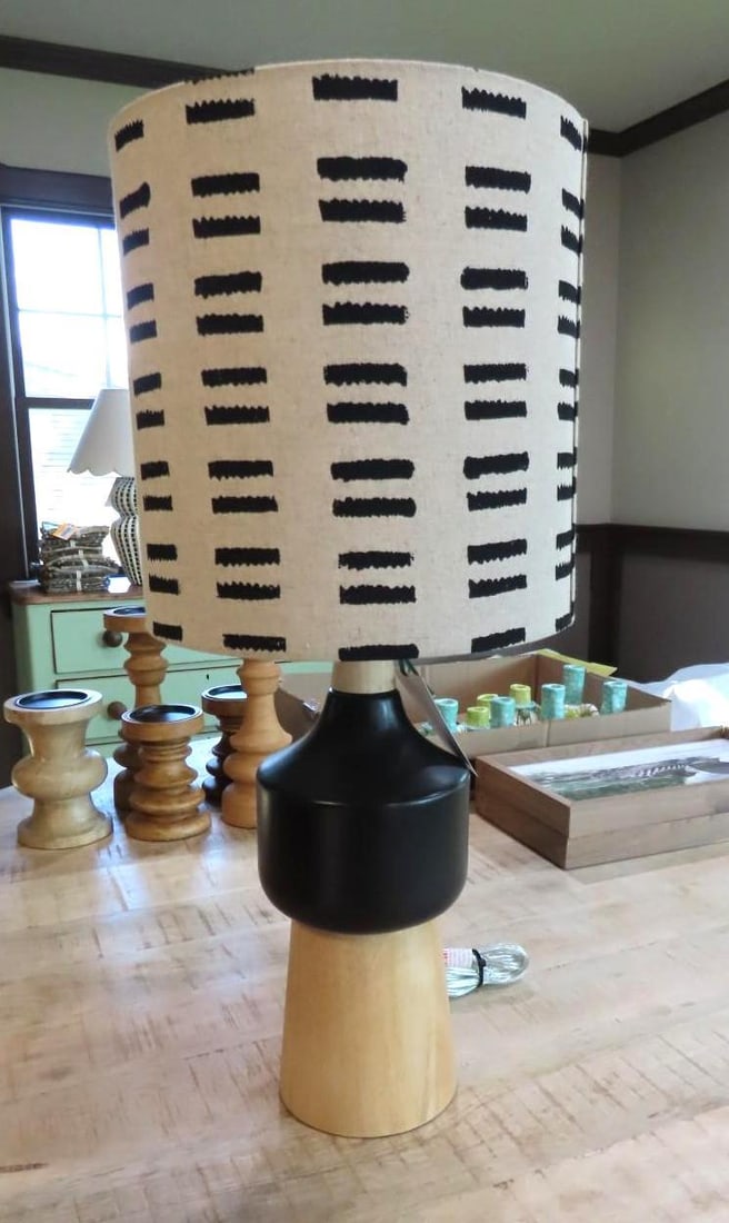 Turned Wood Table Lamp w/ Shade - 2