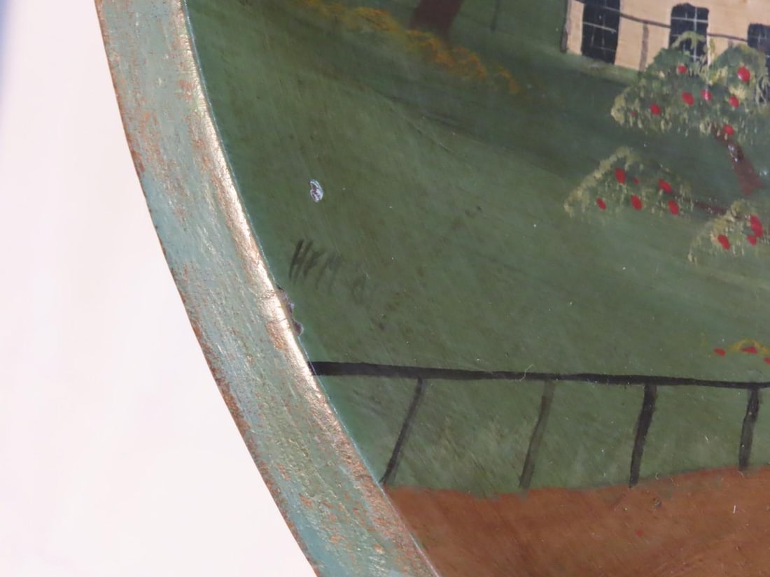 Painted Decorative Wood Bowl & Galvanized Metal Stand - 2