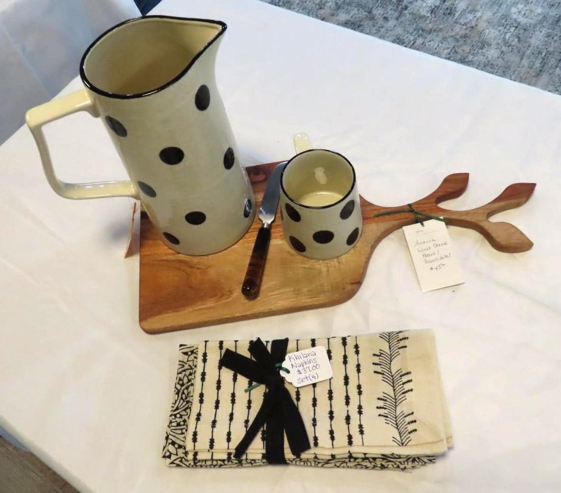 (8) Piece Tableware Set: including cheeseboard, pitcher, and napkin set