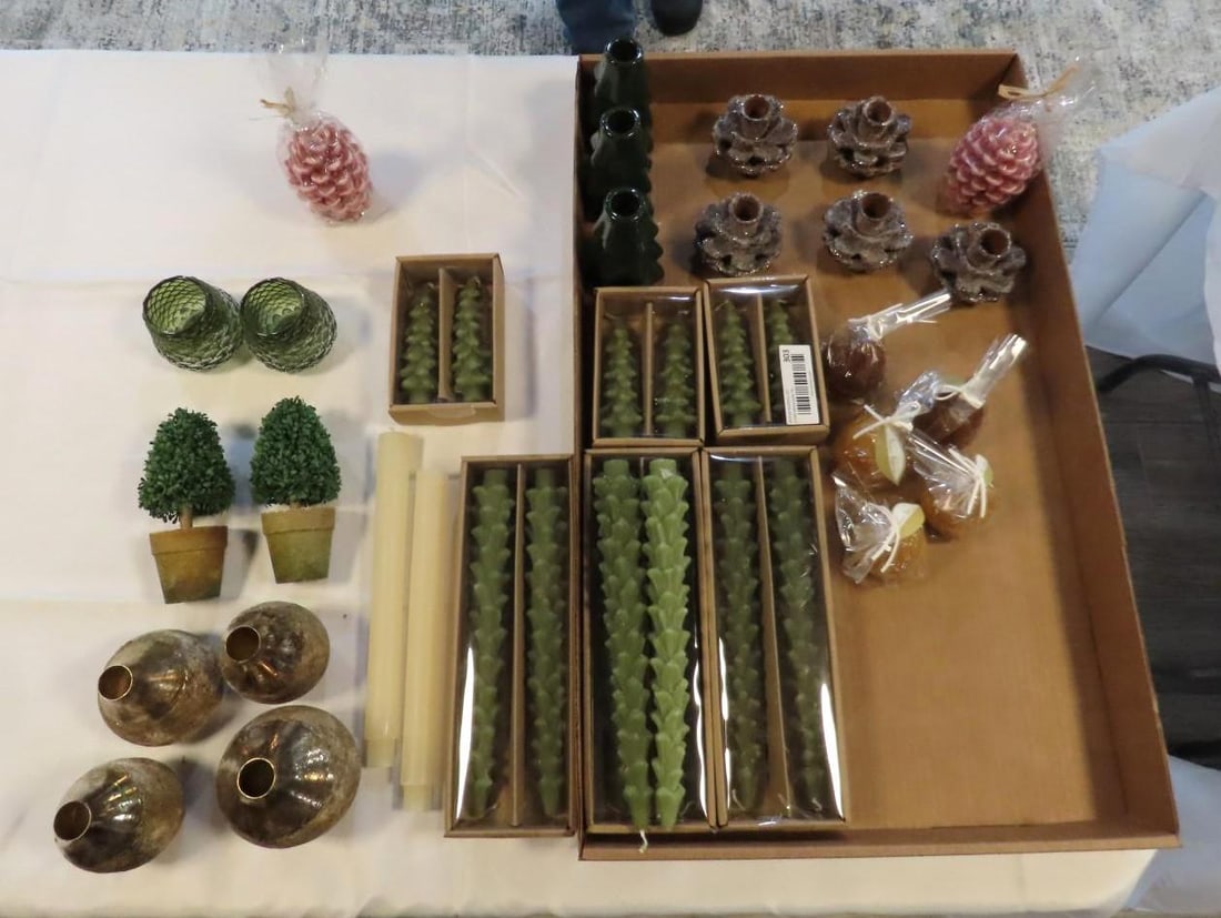 (37) Pieces Asst. Decoratives: including cast iron candlesticks, glass votives, etc