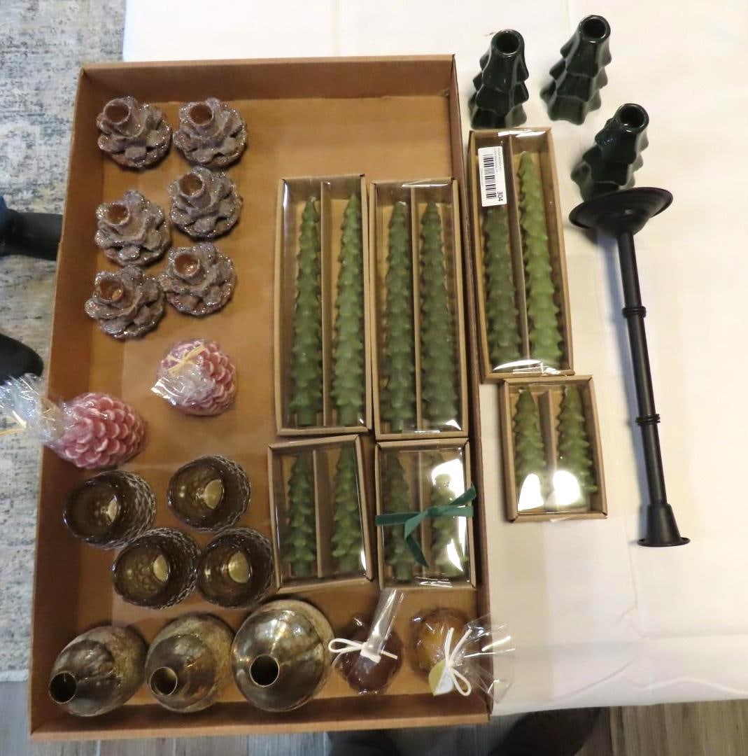 (33) Pieces Asst. Decoratives: including cast iron candlesticks, glass votives, etc